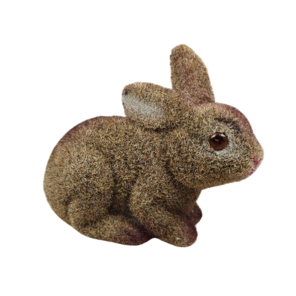 Vintage Flocked Rabbit Coin Bank Brown Textured Finish 6" MCM Retro Desk Decor